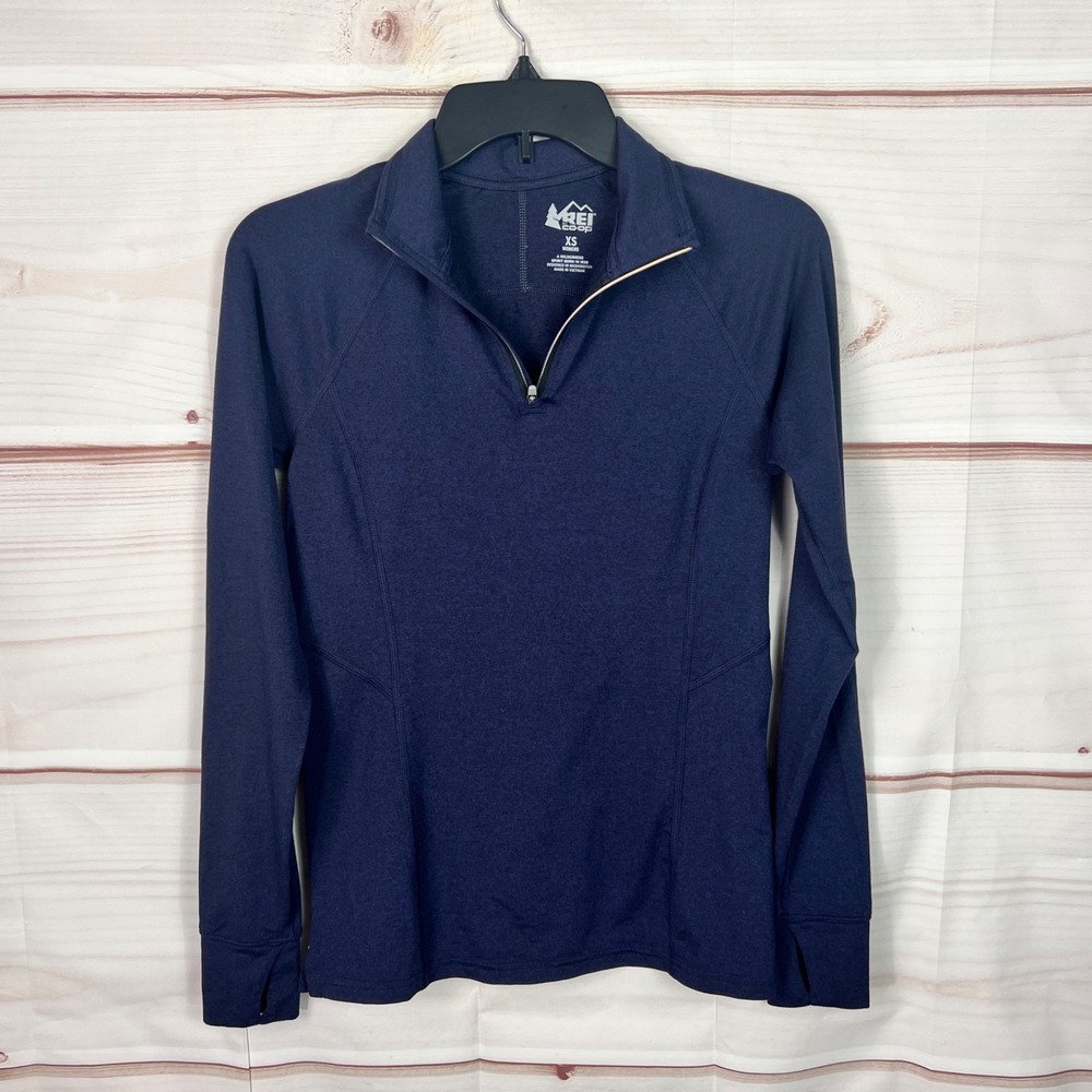 REI Coop Top Womens XS Blue 1/4 Zip Active Shirt Long Sleeve Stretch Knit Hiking